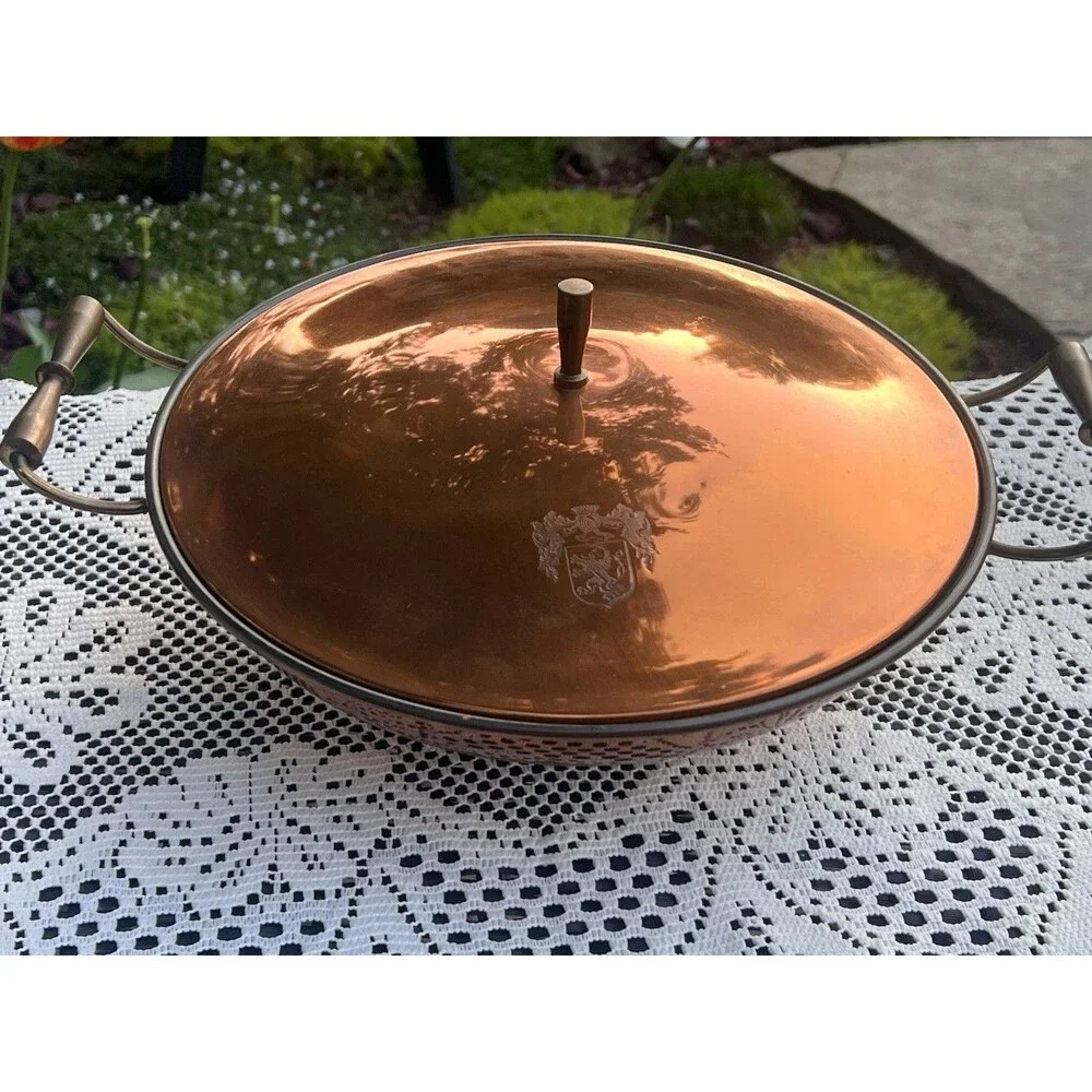 Vintage European￼Hammere Copper Covered Serving Dish With